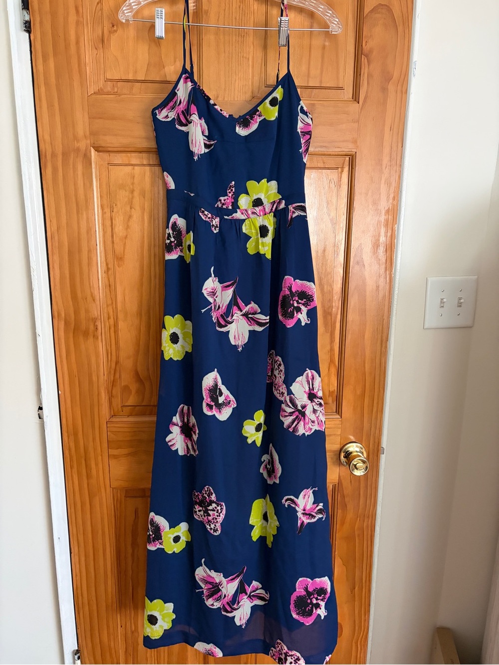 J Crew Navy Floral Maxi Dress with Pink & Lime Flowers